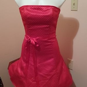 Jessica McClintock for Gunne Sax Strapless Red Rockabilly Dress with White Dots